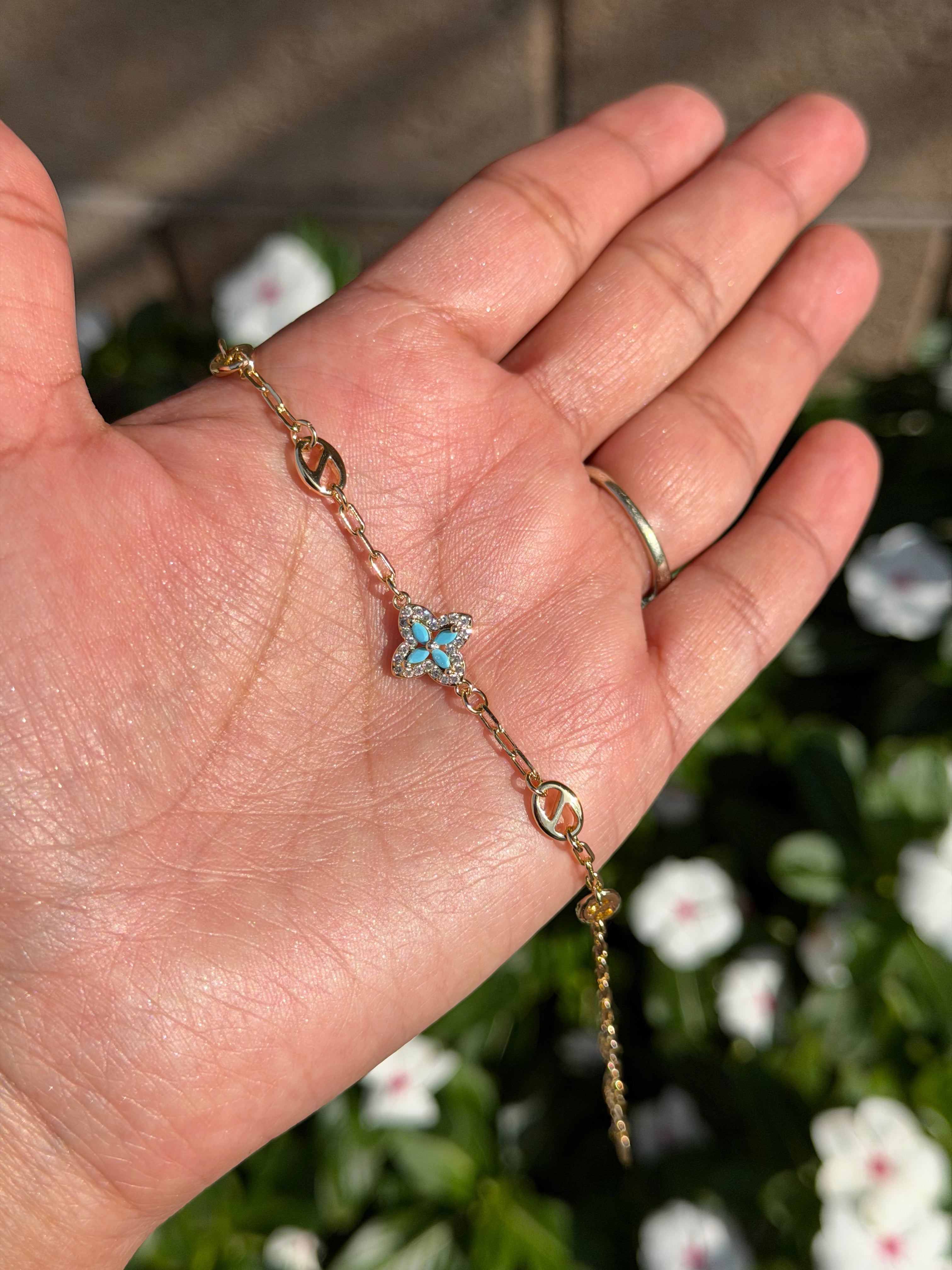 Turquoise Clover Charm Bracelet